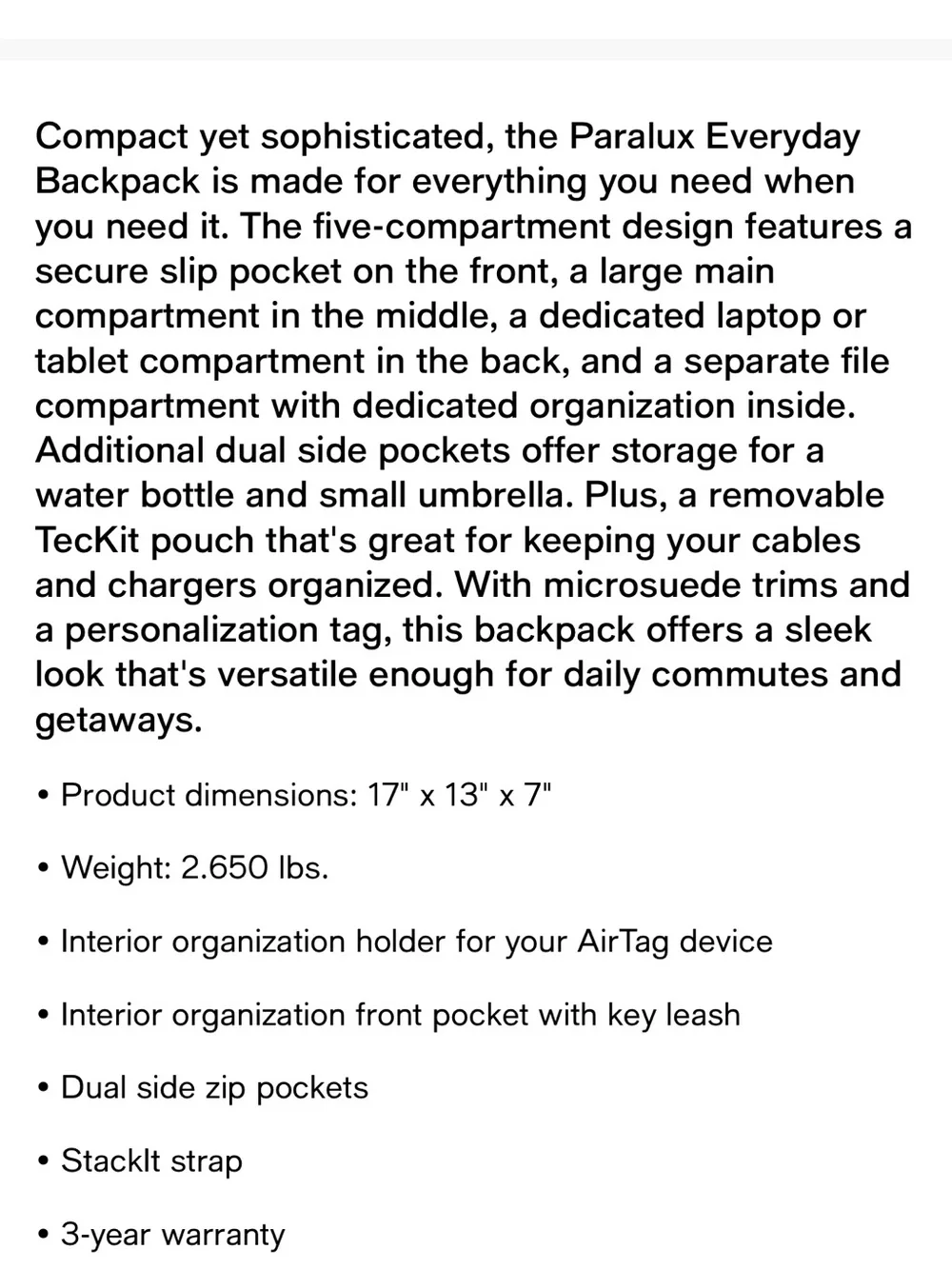 New with Tags!!!! Samsonite Stone Gray Paralux Everyday Backpack